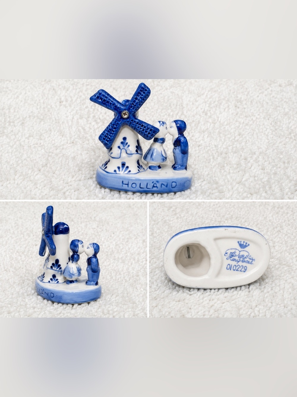 Vintage Delft-style Blue Holland Windmill Kissing Couple Figurine Hand Painted